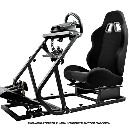 Anman Foldable Simulator Cockpit with Seat fit for Logitech/Thrustmasterg23/Fanatec g25,g923,g920,G PRO,T-GT,T248x,T80,T300RS,V9 V12,Height Classic Square Racing wheel Stand,NOT Include Electronics