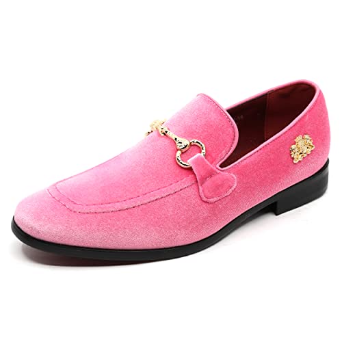 Men's Velvet Designer Classic Dress Tuxedo Smoking Slipper Loafers Slip On Shoes SM-56 (Pink, us_Footwear_Size_System, Adult, Men, Numeric, Medium, Numeric_11)