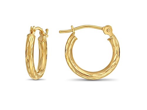 14k Yellow Gold Hand Engraved Full Diamond-cut Round Hoop Earrings (13mm (0.5 inch))…