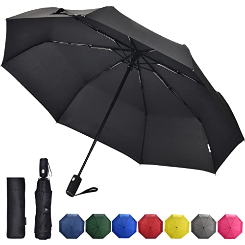 Anntrue Windproof Travel Umbrella, Auto Open Close Lightweight Compact Portable Backpack Folding Umbrella, Perfect for Car, Purse, Men and Women (Black)