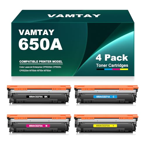 VAMTAY Remanufactured 650A High Yield Toner Cartridge Replacement for HP CE270A CE271A CE272A CE273A for Color Laserjet Enterprise CP5525dn CP5525n CP5525xh M750dn M750n M750xh Printer (4 Pack)