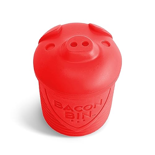 Talisman Designs Bacon Bin Grease Strainer & Collector | Family Friendly Kitchen Tools | Fun & Functional Silicone Grease Container | Holds up to 1 Cup | Red