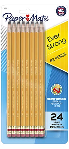 Paper Mate EverStrong #2 Pencils, Reinforced, Break-Resistant Lead When Writing, 24 Pack