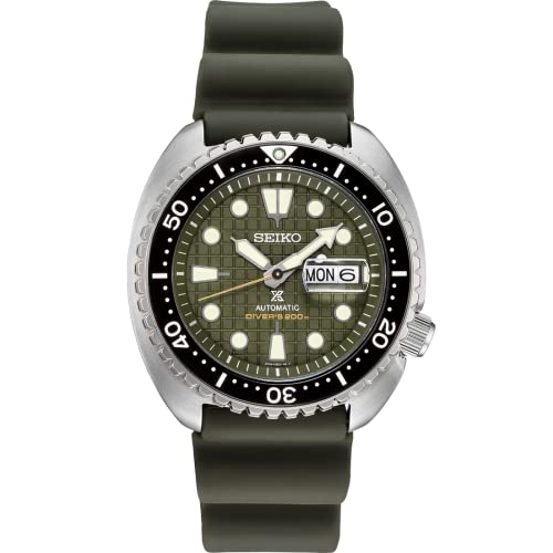 SEIKO SRPE05 Automatic Watch for Men - Prospex Automatic Diver - Patterned Khaki Green Dial with Day/Date, Black Rotating Bezel, 200m Water-Resistant