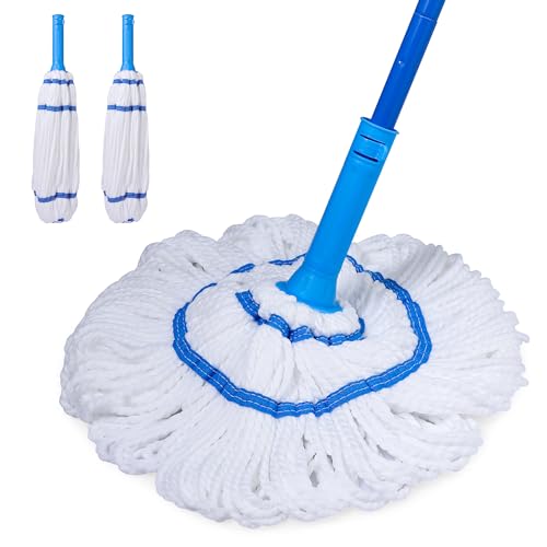 BOOMJOY Twist Mop, Self-Wringing Mop for Floor Cleaning, Floor Mop with 2 Reusable Heads, Easy Wringing Mop for Hardwood, Vinyl, Tile, Commercial Household