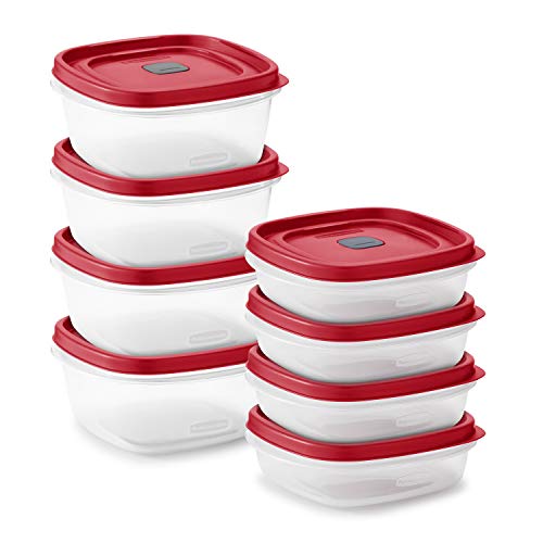 Rubbermaid 16 Piece set (8 Containers & 8 Lids) Food Storage Containers with Lids and Steam Vents, Microwave and Dishwasher Safe, Red