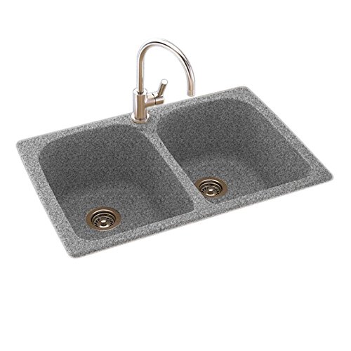Swanstone KS02233LB.042 Solid Surface 1-Hole Drop in Double-Bowl Kitchen Sink, 33-in L X 22-in H X 10-in H, Gray Granite