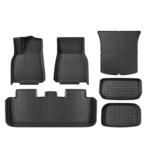 SUPER LINER Floor Mats for Tesla Model Y 5-Seat 2021-2023 2024 Custom Fit All Weather TPE Cargo Liner Cargo Trunk Accessories (Does NOT fit 7-Seat)