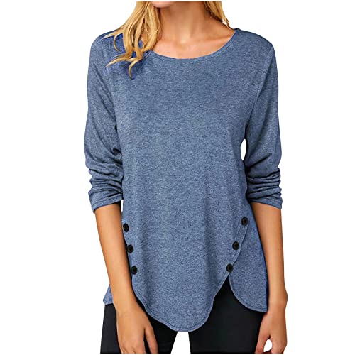Wirziis Womens Long Sleeve Shirt Tops Casual Crew Neck Button Tunic Slim Fit Lightweight Blouse to Wear with Legging