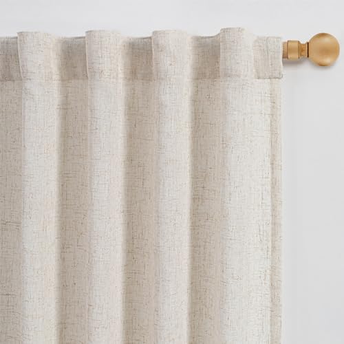 MYSKY HOME Linen Curtains for Living Room, Natural Semi Sheer Curtains & Drapes 84 inches Length 2 Panels Set Farmhouse Country Boho Style Back Tab Draperies for Sliding Glass Door, 50' Wide, Linen