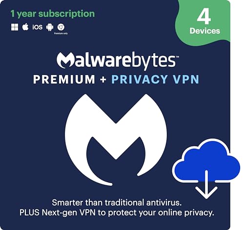 Malwarebytes Premium + Privacy VPN bundle | 1 Year, 4 Devices | PC, Mac, Android [Online Code]