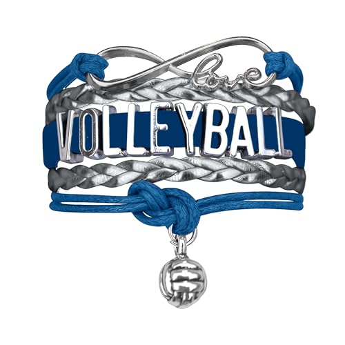 Volleyball Bracelet for Girls- Ideal Volleyball Gifts. Adjustable Charm Bracelet with Infinity Symbol & Silver Volleyball Charm. Fashionable Bracelet by SportyBella. (Blue/ Silver)