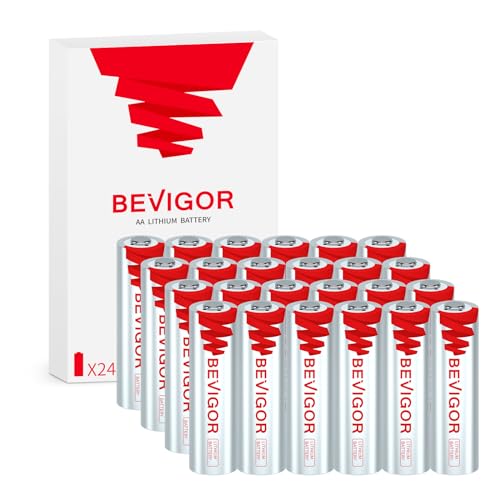 BEVIGOR Lithium AA Batteries 24 Pack, Long Lasting 1.5V 3000mAh AA Battery, 20-Year Shelf Life Lithium Batteries for Blink Camera, Flashlight, Microphone, Alarm System【Non-Rechargeable】