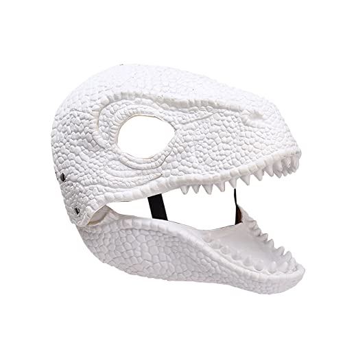 MANMAOHE Dinosaur Mask Halloween Mask Soft Latex Dino Mask Moving Jaw Movable Dinosaur Head Mask Tyrannosaurus Rex Mask Halloween Party Cosplay Costume Mask(White)