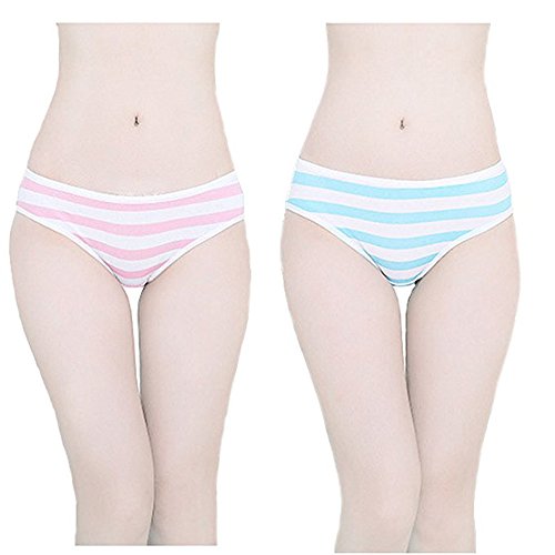 TOMORI Hot Cute Japanese Style Blue&pink Stripe Panties Bikini Cosplay Cotton Underwear Blue/Pink Free Size