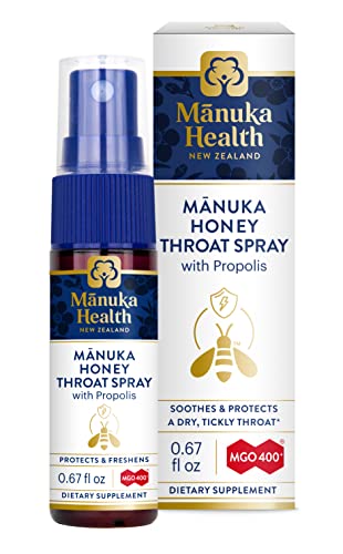 MANUKA HEALTH, Manuka Honey Throat Spray with Propolis .67 fl oz, Protects & Freshens, MGO 400+, BIO30 New Zealand Propolis