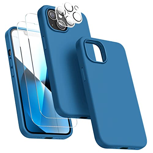 Dssairo [5 in 1 Designed for iPhone 13 Case, with 2 Pack Screen Protector + 2 Pack Camera Lens Protector, Liquid Silicone Ultra Slim Shockproof Protective Phone Case [Microfiber Lining] 6.1 (Blue)