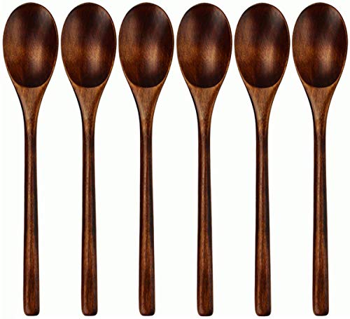 AOOSY Spoons, Wooden Spoons for Eating, 6 Pieces Japanese Natural Plant Ellipse Wooden Ladle Spoon Set for Cooking Mixing Stirring Honey Tea Soda Dessert Coconut Bowl Nonstick Pots Kitchen