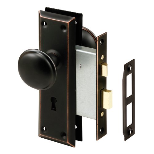 Prime-Line E 2495 Mortise Keyed Lock Set with Classic Bronze Knob – Perfect for Replacing Broken Antique Lock Sets and More, Fits 1-3/8 In.-1-3/4 In. Interior Doors (Single Pack)