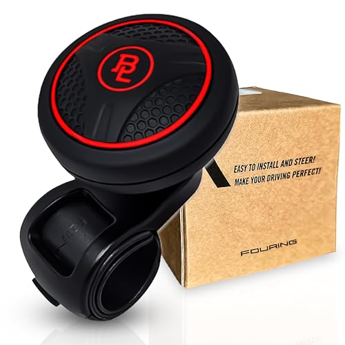FOURING BL Steering Wheel Knob Spinner - Universal Non-Slip Fit, ABS & Premium Silicone Finish Suicide Knob with Metal Ball Bearing - Ideal for Cars, Trucks, Boats (Silicone Red)