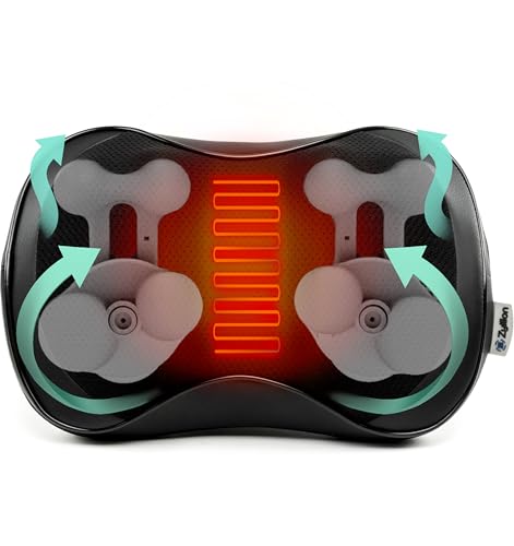 Zyllion Shiatsu Back and Neck Massager with Heat and 8 Rotating Nodes - 3D Kneading Deep Tissue Electric Massage Pillow for Chair, Car, Muscle Pain Relief, Mothers Day Gifts - Black (ZMA-25)