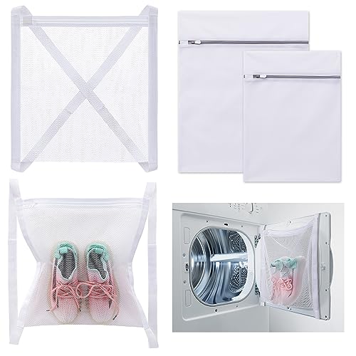 4 Set Shoe Dryer & Wash Bags, Sneaker Dryer Bags Laundry Shoe Bags for Washer and Inside Dryer Door, Shoe Dryer Bag with Straps, Sneaker Laundry Net Bag for Shoes