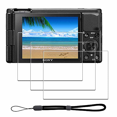 iDaPro Screen Protector for Sony ZV-1 ZV1 & Hand Lanyard [3+1 Pack] Tempered Glass Easy Installation
