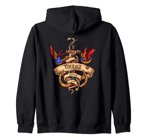 Merchant Mariner Sailor Captain Deck Hand Tattoo Swallows Zip Hoodie