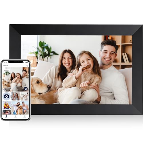 AEEZO 10.1 Inch WiFi Digital Picture Frame, IPS Touch Screen Smart Cloud Photo Frame with 16GB Storage, Auto-Rotate Easy Setup to Share Photos or Videos via AiMOR APP, Wall Mountable Black
