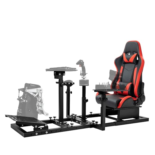 Supllueer Racing Flight Simulator Cockpit with Red Racing Seat Fit for Logitech X52 PRO G29 G920 G923, Thrustmaster HOTAS Warthog T80 T300RS GT, Fanatec Sim Racing Cockpit Only Stand and Seat