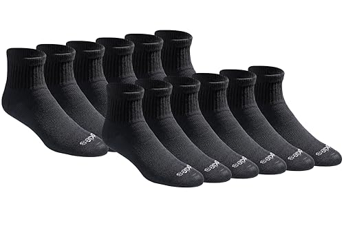 Dickies Men's Big & Tall Dri-Tech Moisture Control Quarter Socks (6, 18, Solid Black (12 Pairs), XX-Large