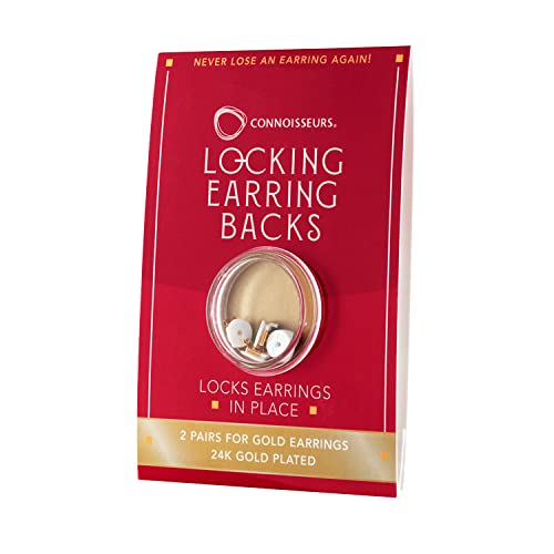 CONNOISSEURS 24K Gold Locking Earring Backs Studs, Hypoallergenic (2 Pairs)