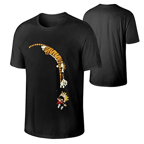 CarloJBruck Mans Calvin and Hobbes T-Shirt Breathable Tee L Gift Black