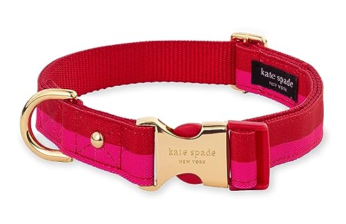 Kate Spade New York Cute Dog Collar, Gold Metal Buckle Dog Collar, 15.5' to 24' Adjustable Dog Collar for Female or Male Dogs, Stylish Dog Collar for Medium and Large Breeds (Red and Pink)