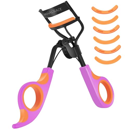 Whalrace Eye Lash Curler, Premium Quality Eyelash Curlers, Come with 6PCS Extra Eyelash Curler Refills, Superior Curling Effect - Orange Purple Handle