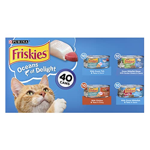 Purina Friskies Wet Cat Food Variety Pack, Oceans of Delight Flaked & Prime Filets - (Pack of 40) 5.5 oz. Cans