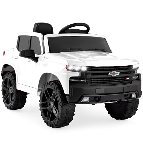 Best Choice Products 12V Licensed Chevrolet Silverado Ride On Truck, Electric Car Toy w/Parent Remote Control, Truck Bed Storage, Bluetooth Speaker, LED Lights, 2.5 MPH Max Speed - White