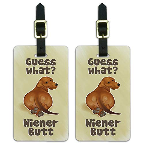 Guess What Wiener Dog Butt Dachshund Luggage ID Tags Cards Set of 2