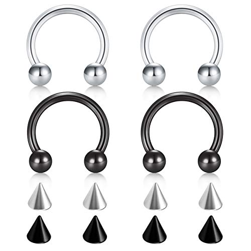 D.Bella 16G 10mm Surgical Steel Nose Septum Horseshoe Hoop Eyebrow Lip Navel Belly Nipple Piercing Ring 10mm Helix Tragus Daith Rook Earrings Replacement Spikes