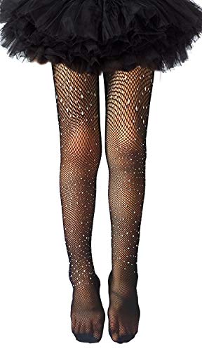 LUCKELF Girls Tights Children's Fishnet Tight 12 Colors Sparkle Rhinestone Hollow Out Pantyhose (US, Age, One Size, Black)