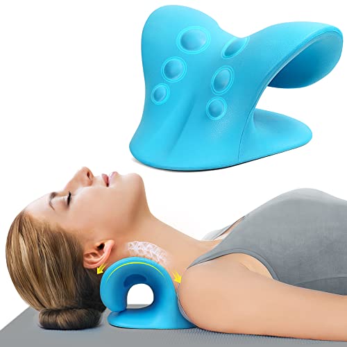 Neck Stretcher for Pain Relief, Neck and Shoulder Relaxer Cervical Traction Device Pillow for Muscle Relax and TMJ Pain Relief (Blue)