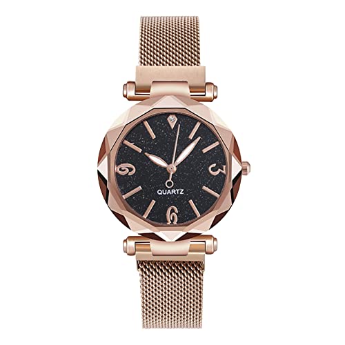 Bokeley Watches for Women Starry Sky Diamond Quartz Analog Watch Round Dial Wrist Watches with Magnetic Mesh Band