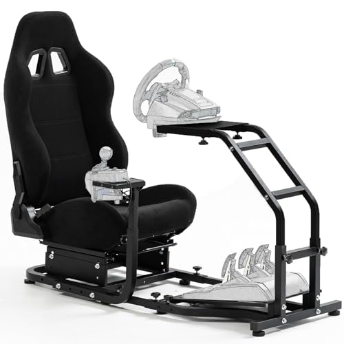 Marada Adjustable Racing Simulator Cockpit with Black Racing Seat Fit for Logitech G25,G27,G29,G920,G923,ThrustmasterT80,T300RS,TX F458,T500RS, Racing Wheel Stand No Steering Wheel Pedal