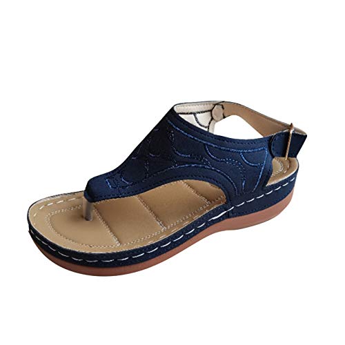 Shengsospp Summer Sandals Women Leather Slides for women Cork Footbed Womens Slides Sandals Comfortable Break outfit Women Footwear 13_Blue, 8