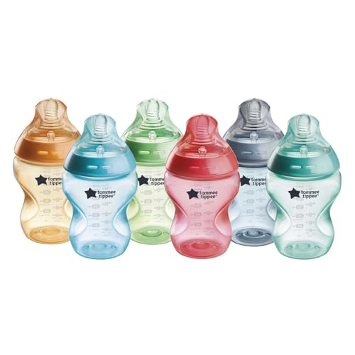 Tommee Tippee Baby Bottles, Natural Start Anti-Colic Baby Bottle with Slow Flow Breast-Like Nipple, 9oz, 0m+, Baby Feeding Essentials, Fiesta, Pack of 6