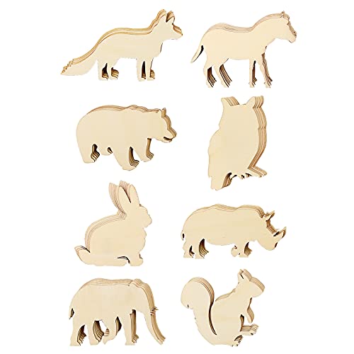 Newbested 48 Pack Unfinished Wooden Woodland Forest Animal Life Cutouts,Bear,Fox,Elephant,Rabbit,Squirrel,Horse,Rhinoceros,Owl Shapes Model for Home Decor Ornament,DIY Craft Art Project(6 PCS/Shape)