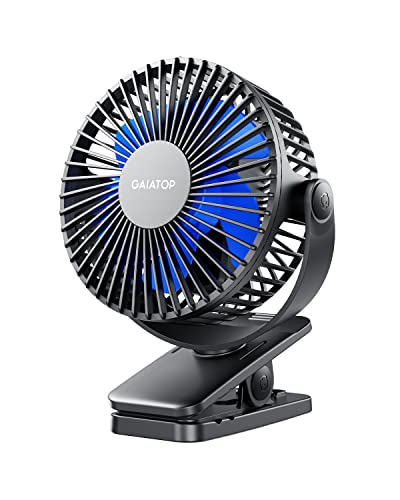 Gaiatop Portable Clip on Fan Battery Operated, Small Powerful USB Desk Fan, 3 Speed Quiet Rechargeable Mini Table Fan, 360° Rotate Personal Cooling Fan for Home Office Stroller Camping Black Blue