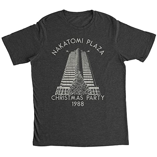 Mens Nakatomi Plaza Christmas Party 1988 T Shirt Funny Sarcastic Novelty Tee for Guys (Heather Black - Nakatomi) - XL