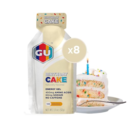GU Energy Original Sports Nutrition Energy Gel, Vegan, Gluten-Free, Kosher, and Dairy-Free On-the-Go Energy for Any Workout, 8-Count, Birthday Cake