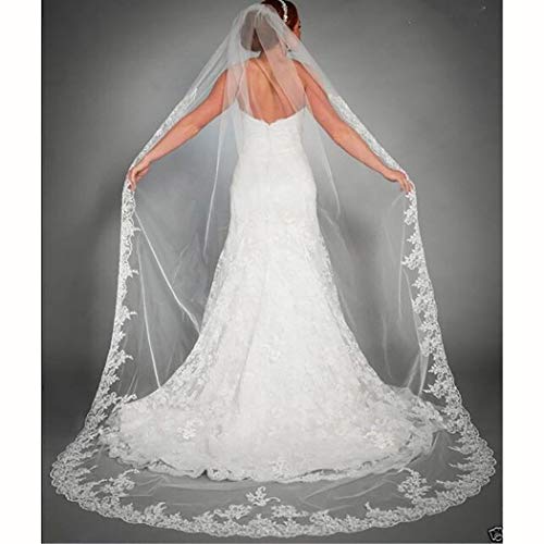 Ursumy Gorgeous Wedding Lace Veil Floral Long Cathedral Veils for Brides Soft Tulle Bridal Veils with Comb 118' (Ivory)